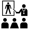 an illustration of a health of personnel teaching a group of people